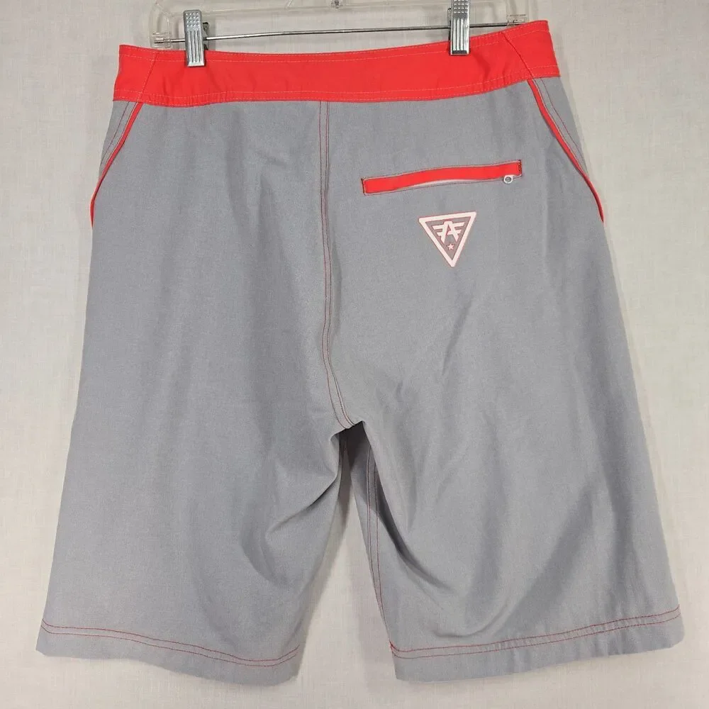 American Fighter Board Shorts MMA Gray Red Mens Size 30 Fight Athletic Surf Swim
